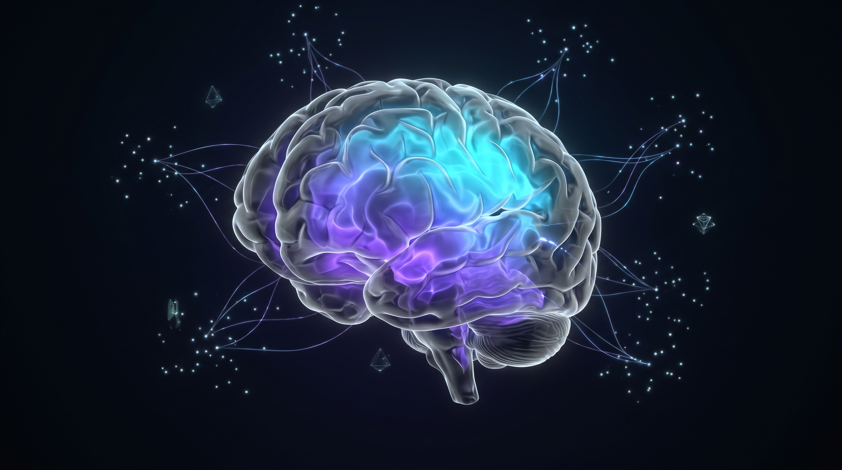 AI brain showcase — translucent neural core