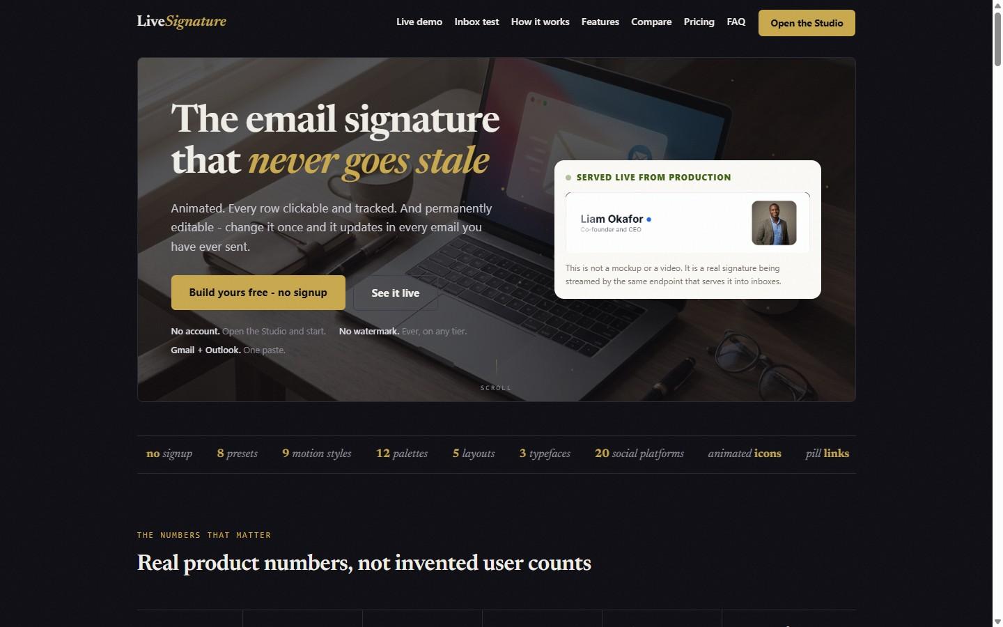 Live Signature landing page preview